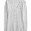 Light Gray V-Neck Cable-Knit Sweater