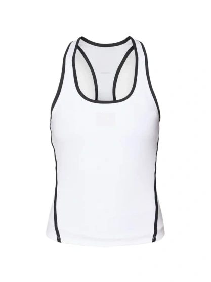 White Racerback Athletic Tank Top with Black Contrast Stitching
