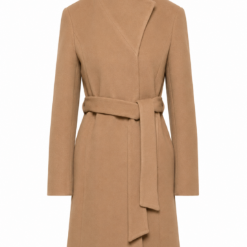 Camel Wrap Coat with Funnel Neck