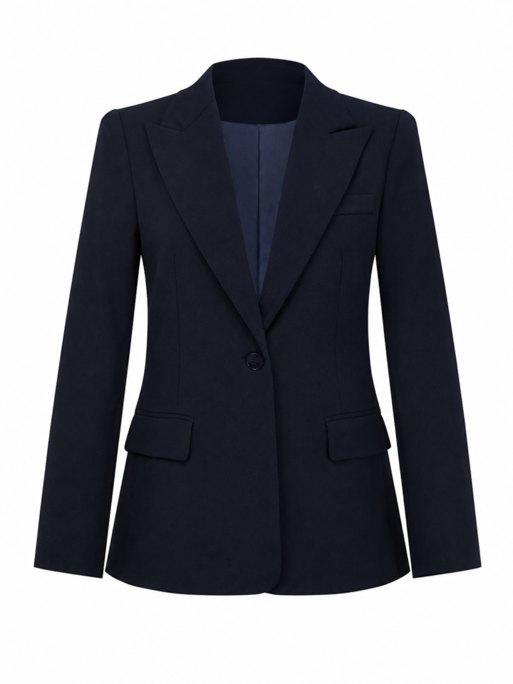 Dark Navy Single-Breasted Tailored Blazer