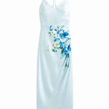 Light Blue Watercolor Floral Sleeveless Midi Dress