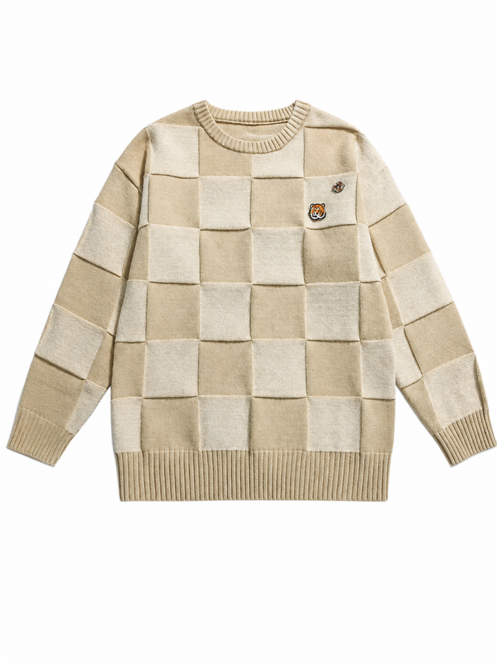 Cream Checkerboard Oversized Sweater