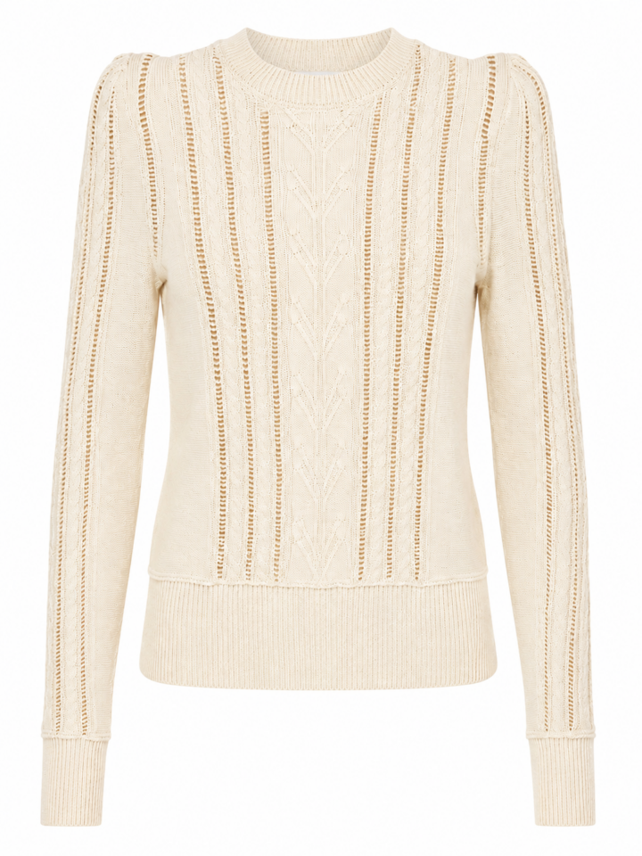 Cream Pointelle Cable-Knit Sweater