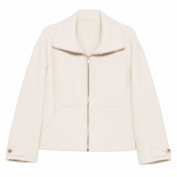 Ivory Zip-Up Cropped Jacket with Spread Collar