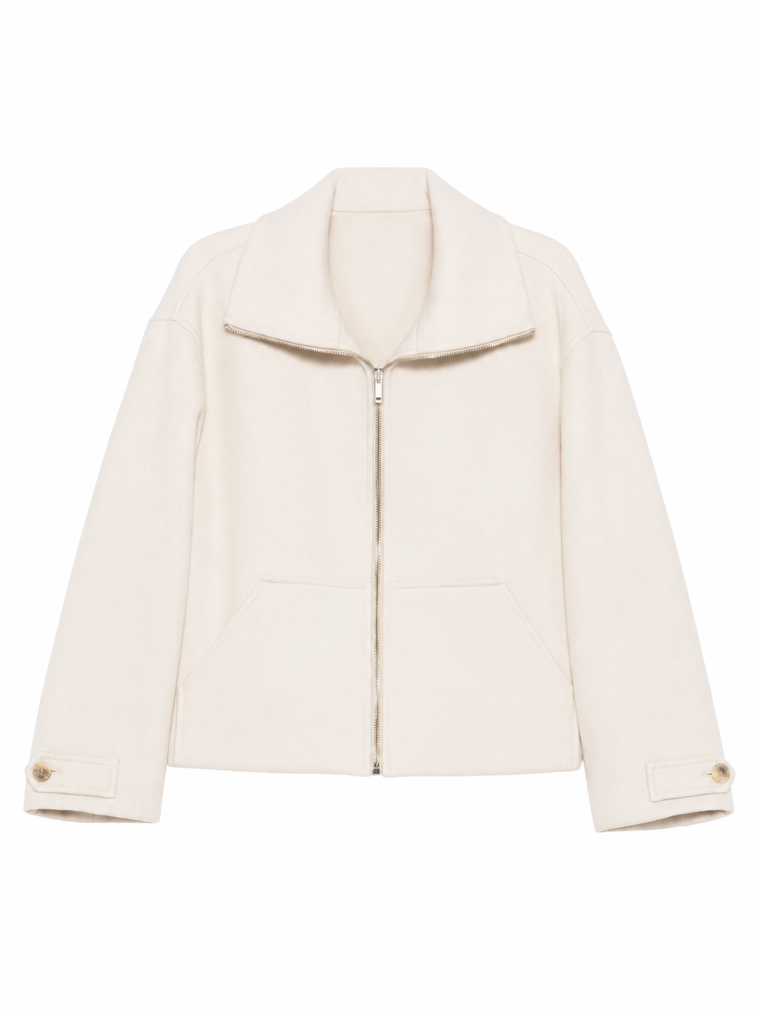 Ivory Zip-Up Cropped Jacket with Spread Collar
