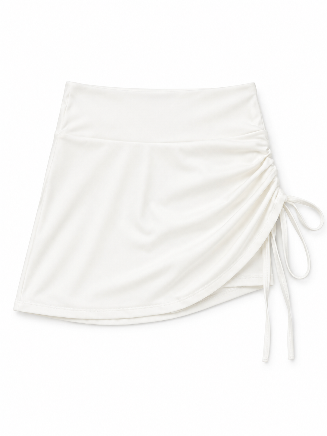 White Ruched A-Line Mini Skirt with Side Tie