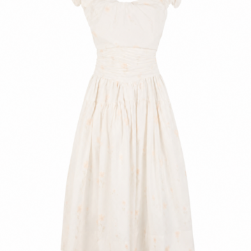 Ivory Floral Print Fit-and-Flare Midi Dress with Cap Sleeves