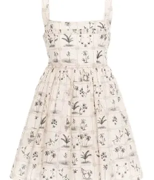 Off-White Botanical Print Fit and Flare Mini Dress