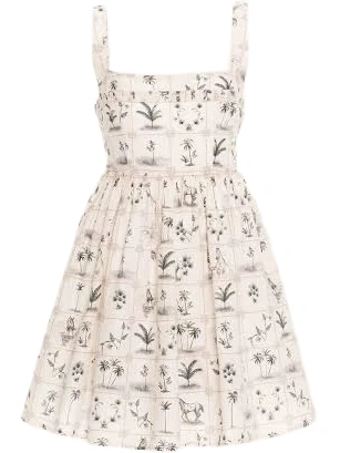Off-White Botanical Print Fit and Flare Mini Dress