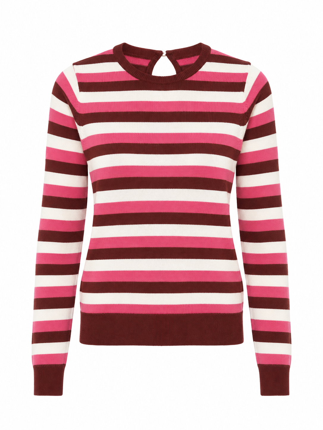Pink Striped Keyhole-Back Sweater