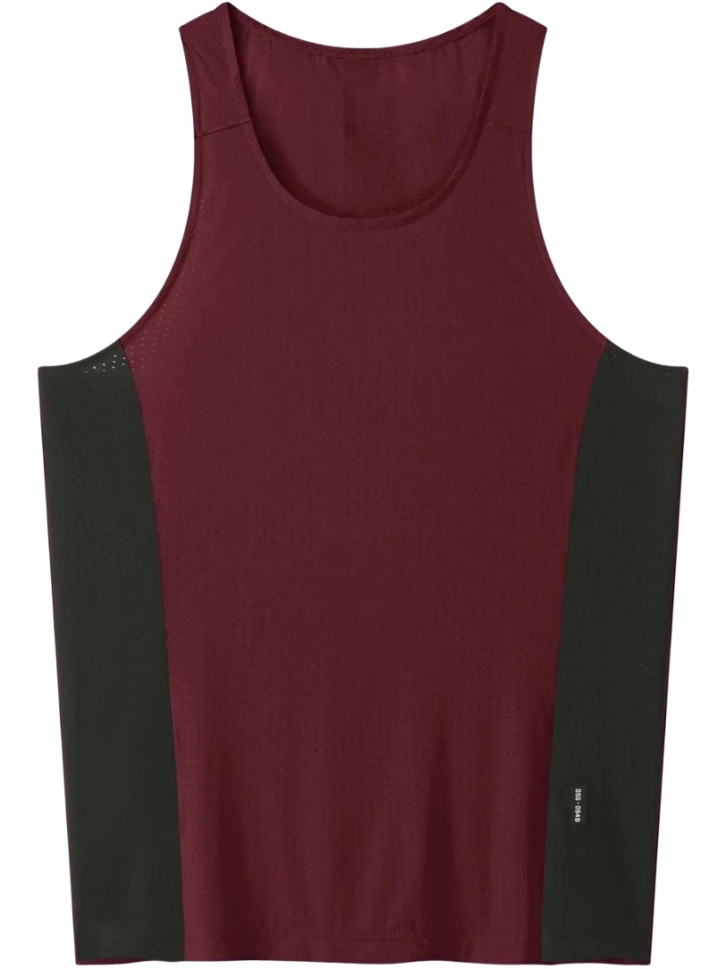 Burgundy Sleeveless Athletic Tank Top with Green Side Panels