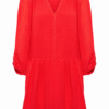 Red Ribbed Knit Mini Dress with V-Neck and Raglan Sleeves