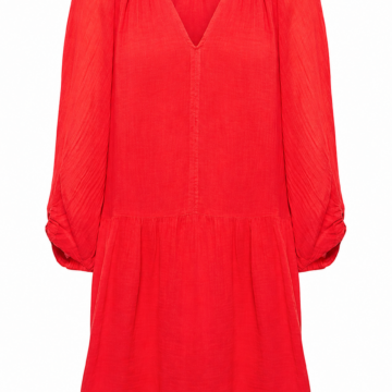 Red Ribbed Knit Mini Dress with V-Neck and Raglan Sleeves