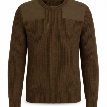 Olive-Brown Chunky Rib-Knit Crewneck Sweater