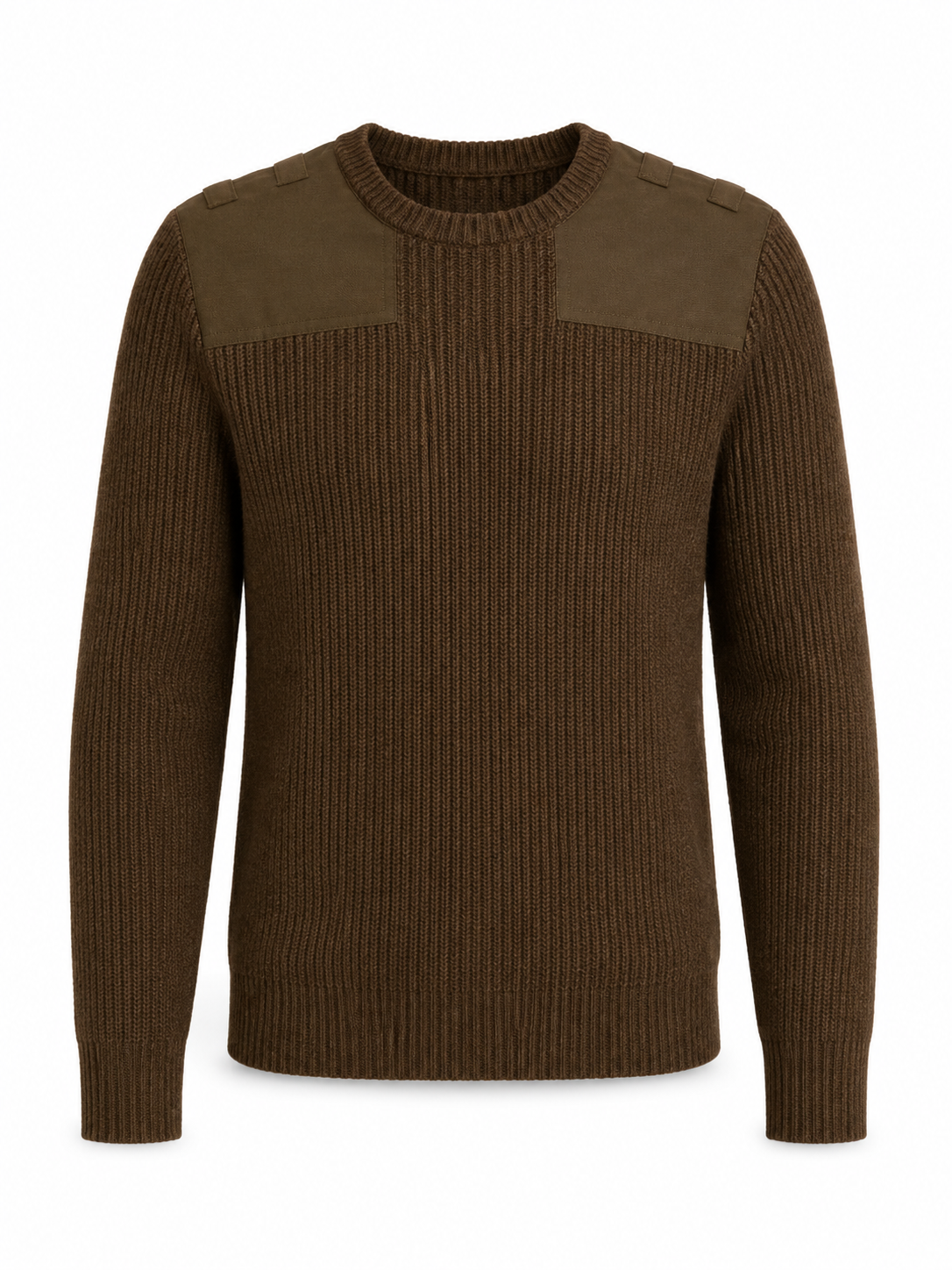 Olive-Brown Chunky Rib-Knit Crewneck Sweater