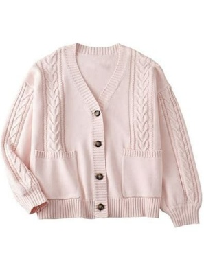 Pale Pink Cable Knit Cardigan with Pockets